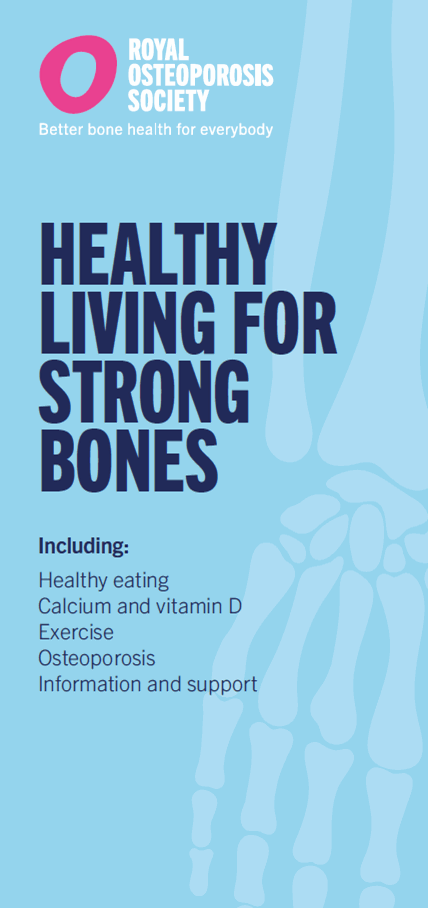Front cover of 'Healthy living for strong bones' leaflet