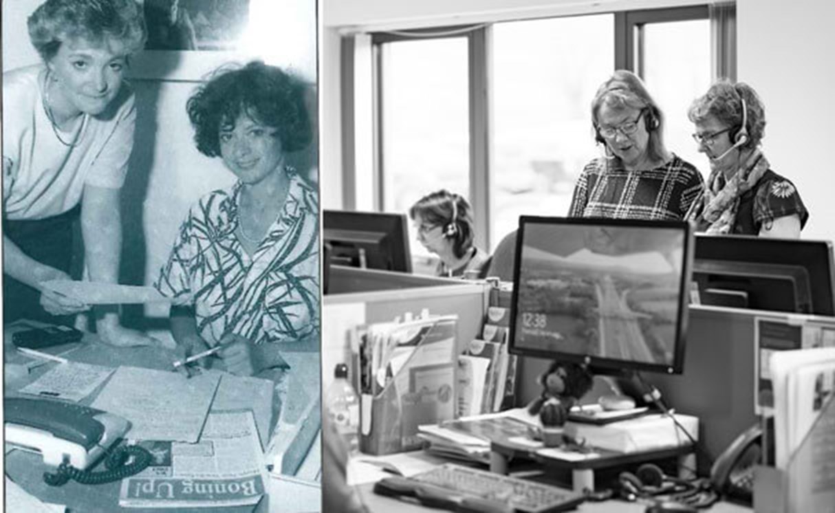 Our specialist nurses working on the Helpline, then and now