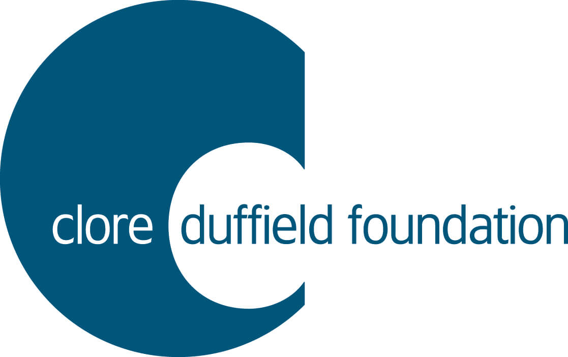 Blue and white image of Clore Duffield Foundation logo