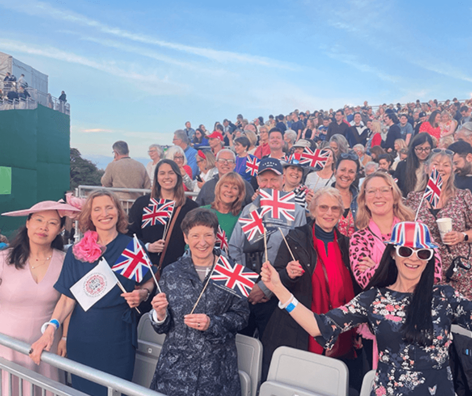 ROS Volunteers and staff celebrating together at the Coronation Concert at Windsor Castle