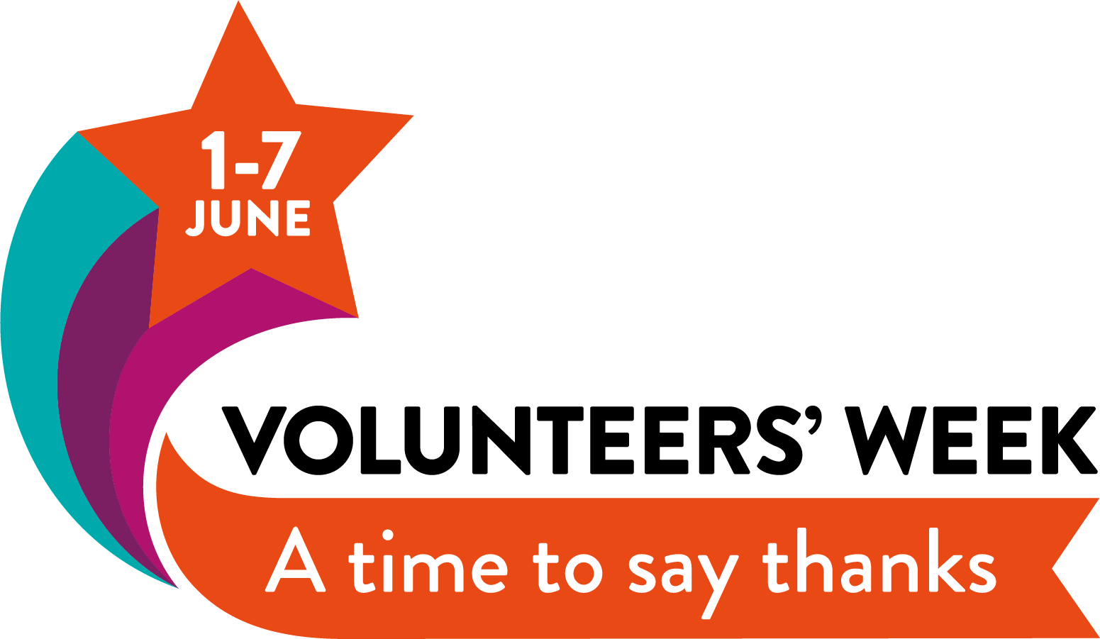 Volunteers' Week logo featuring an orange star with the text 1-7 June