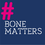 The text Bone Matters on a dark blue background with a pink hashtag sign