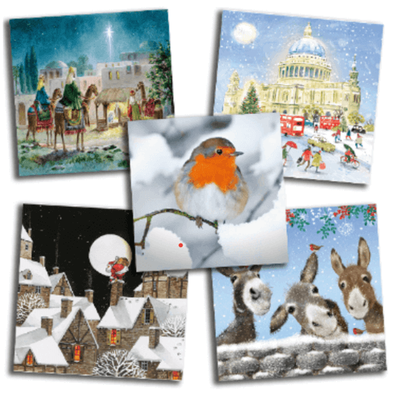 Five christmas cards in a row